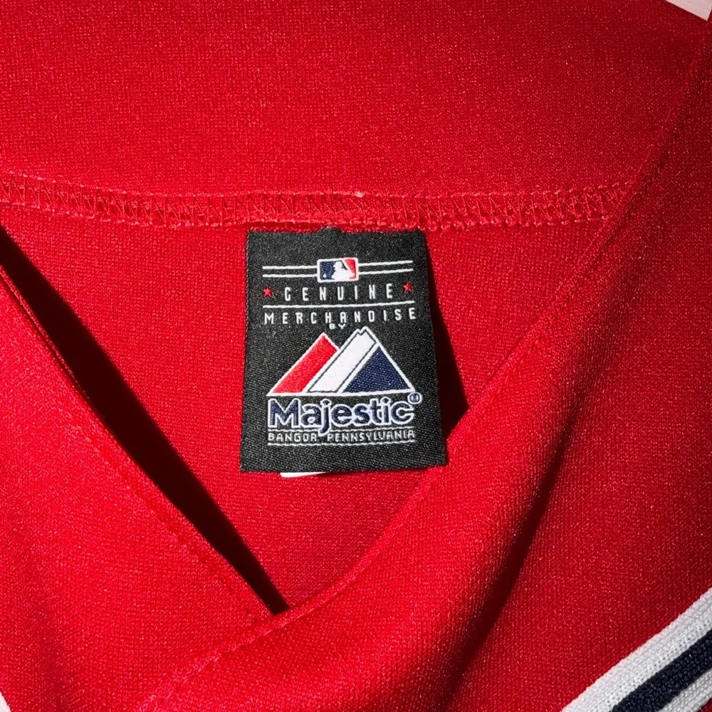 Majestic Braves Red Baseball Jersey with Navy & White Accents - Picture 3 of 4